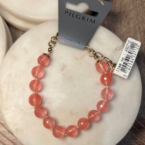 (#44) Pilgrim Pink Beaded Bracelet with Gold Accents